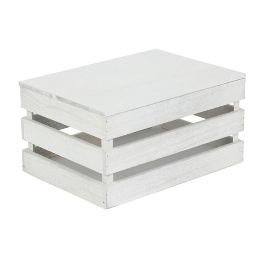 Medium Vintage White Wash Slatted Wooden Box with Lid