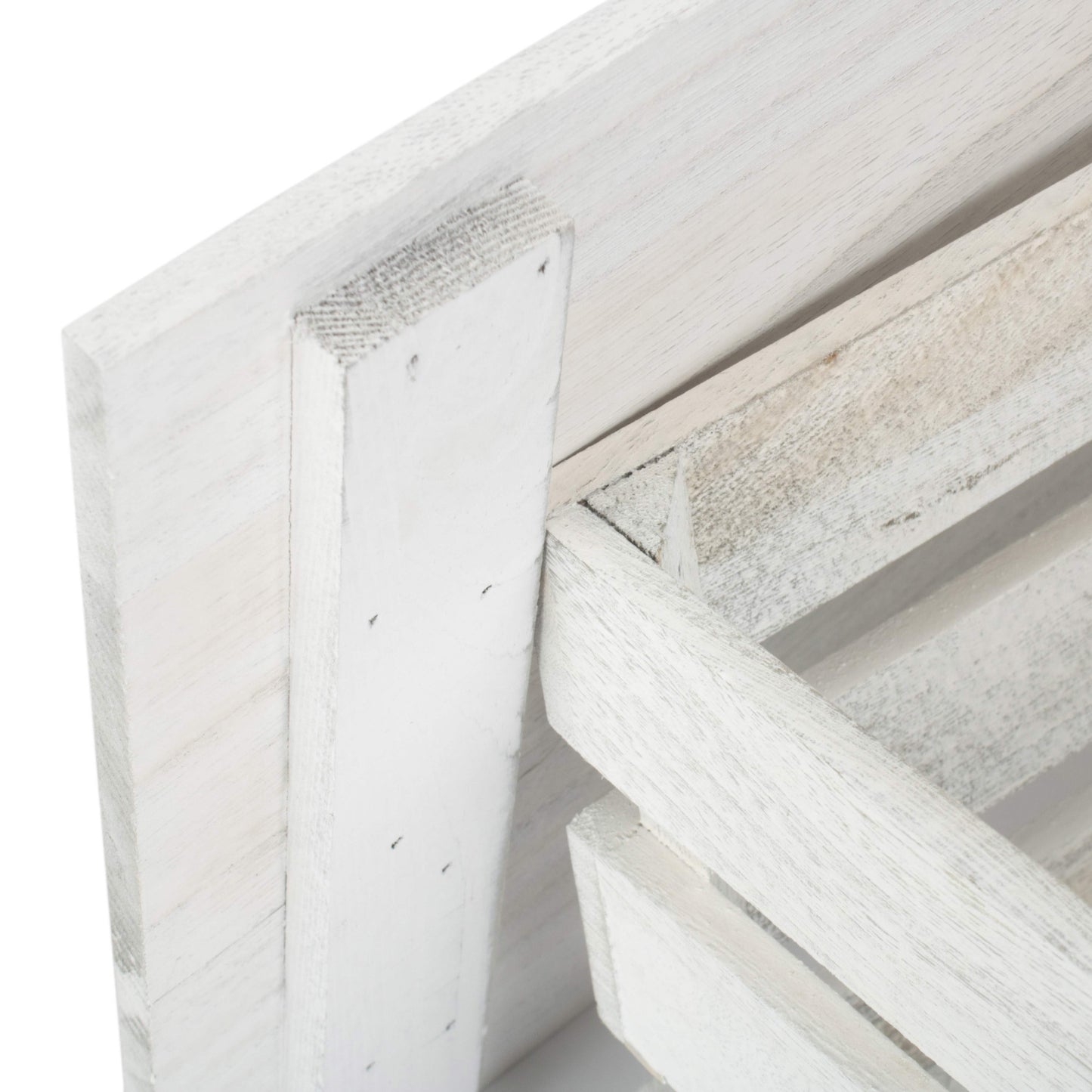 Medium Vintage White Wash Slatted Wooden Box with Lid