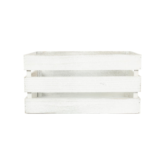 Large Vintage White Wash Slatted Wooden Crate