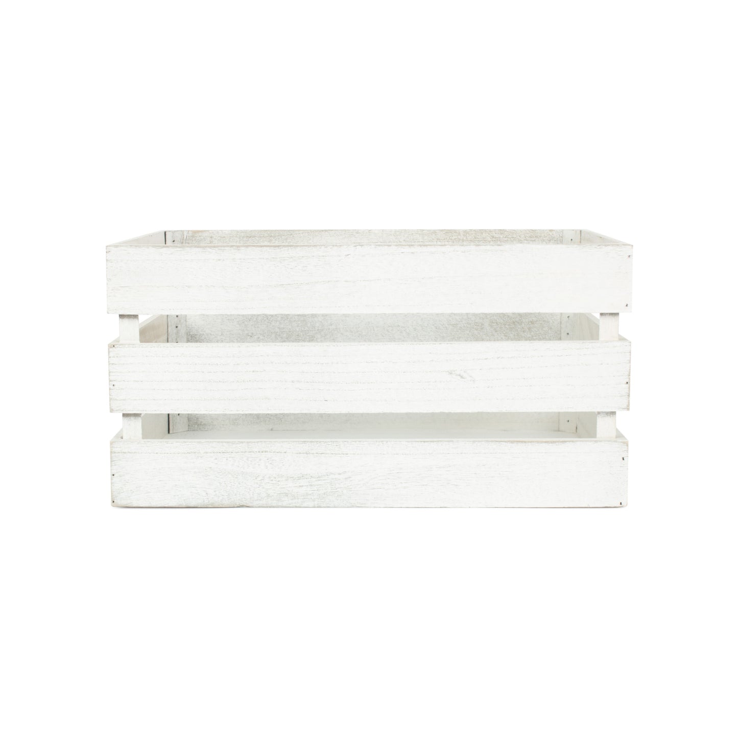 Large Vintage White Wash Slatted Wooden Crate
