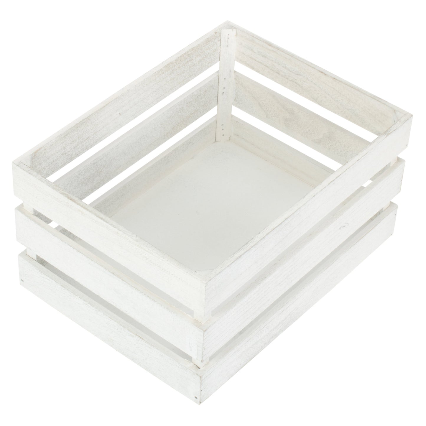 Large Vintage White Wash Slatted Wooden Crate