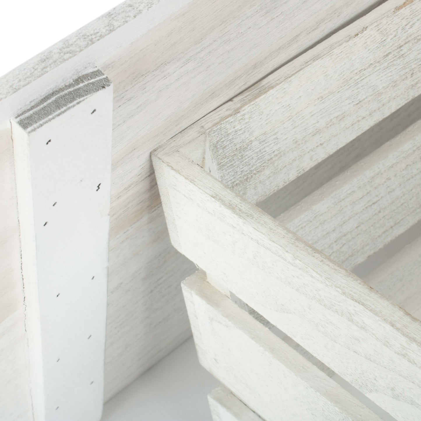 Large Vintage White Wash Slatted Wooden Box with Lid