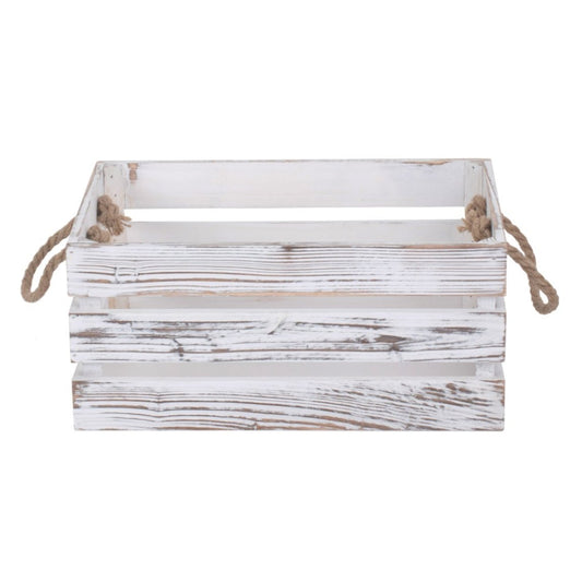 Medium Distressed White Wash Rope Handled Crate