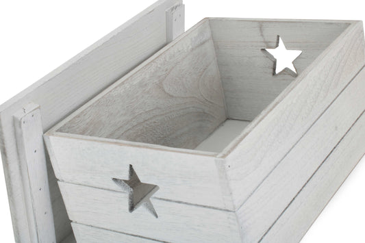 Large Vintage White Wash Star Cut-Out Box with Lid