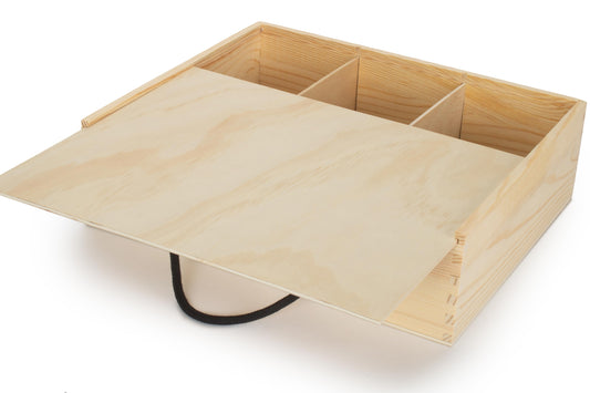 3 Bottle Box with Sliding Wooden Lid