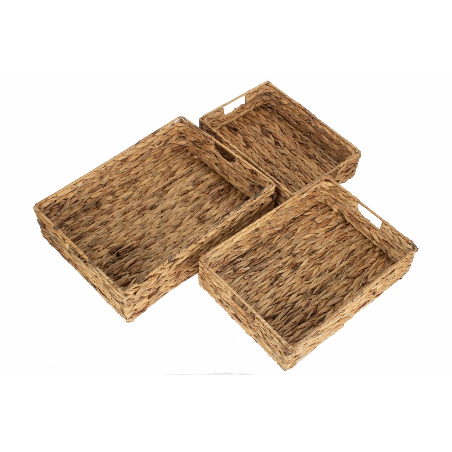 Water Hyacinth Shallow Rectangular Storage Tray Basket Set 3