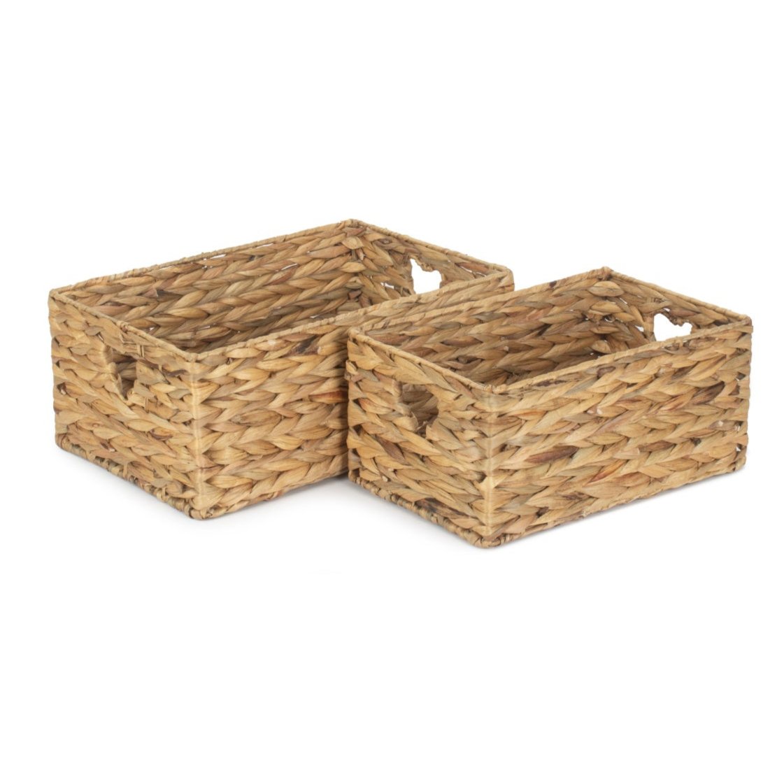Small Water Hyacinth Storage Basket Set 2 With Heart Cut-Out Handles