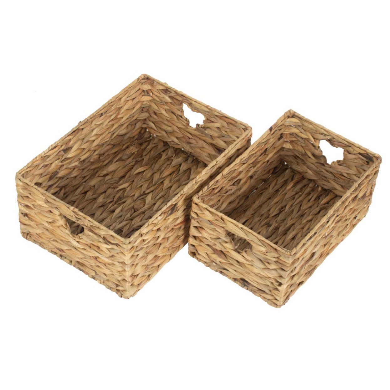 Small Water Hyacinth Storage Basket Set 2 With Heart Cut-Out Handles