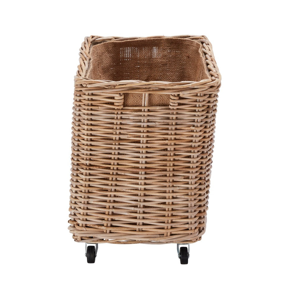 Wovenhill Kubu Rattan Tall Oblong Log Basket with Wheels