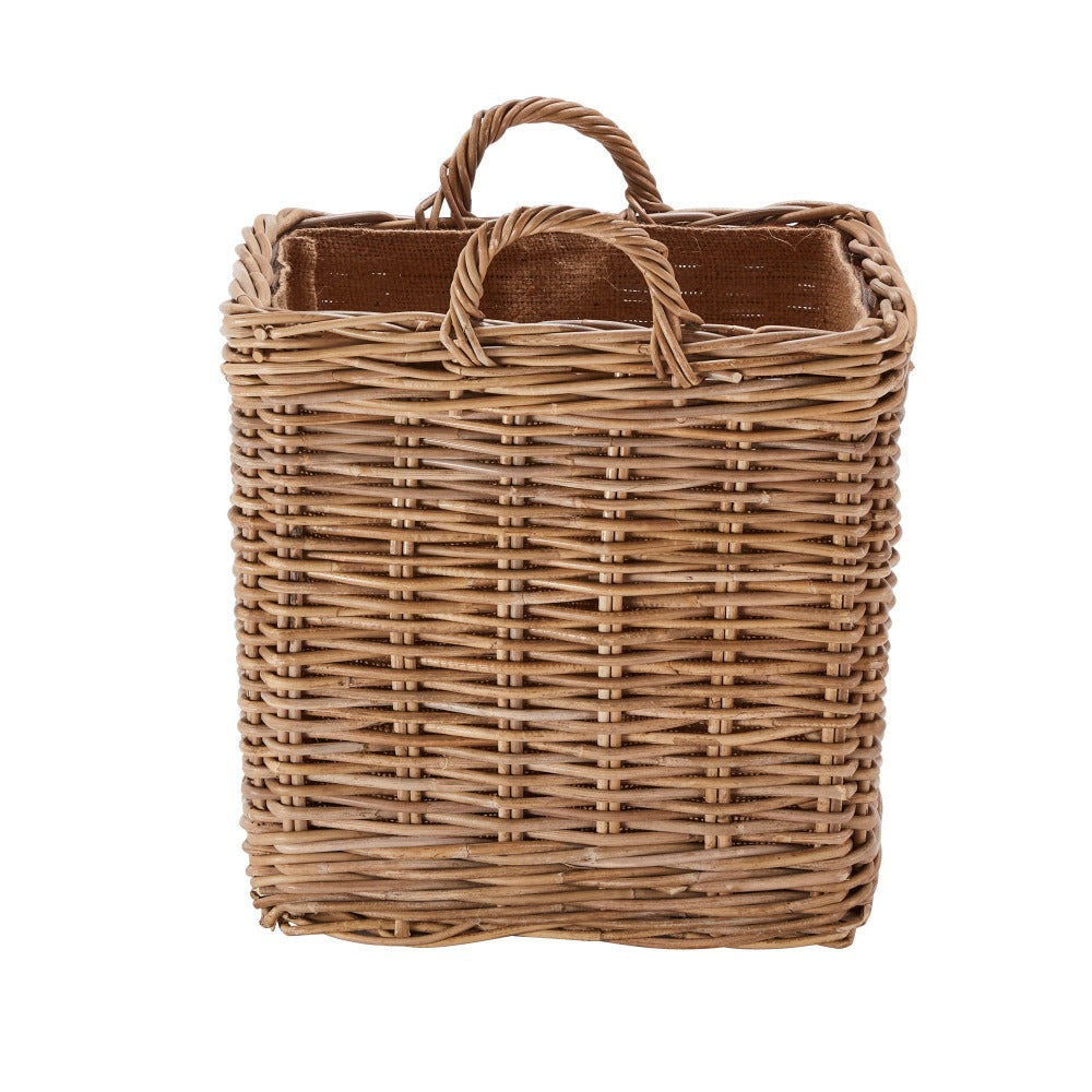 Wovenhill Kubu Rattan Square Log Basket with Hoop Handles