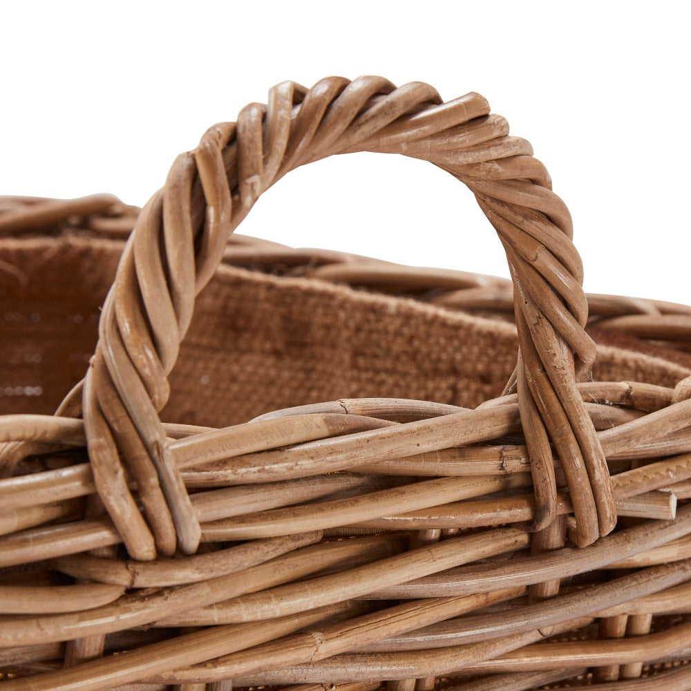 Wovenhill Kubu Rattan Square Log Basket with Hoop Handles