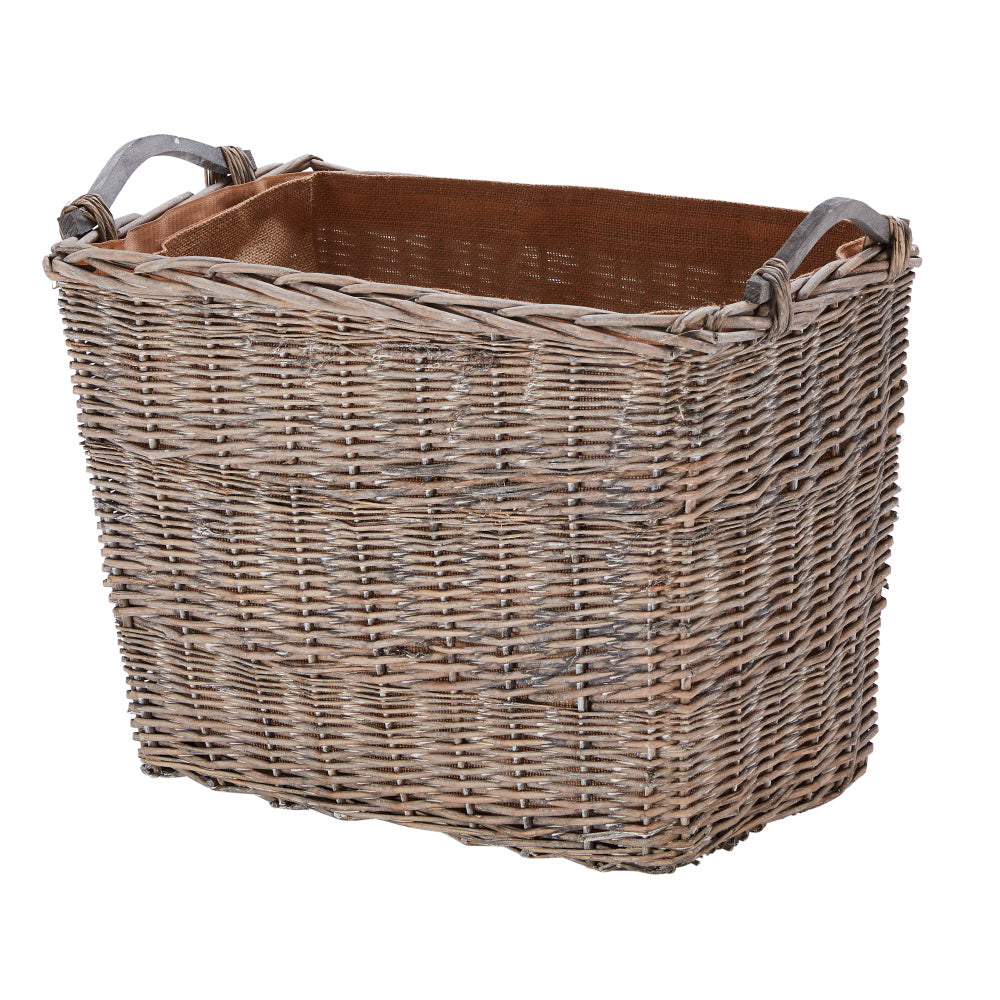 Wovenhill Grey Wash Rectangular Log Basket with Wooden Handles