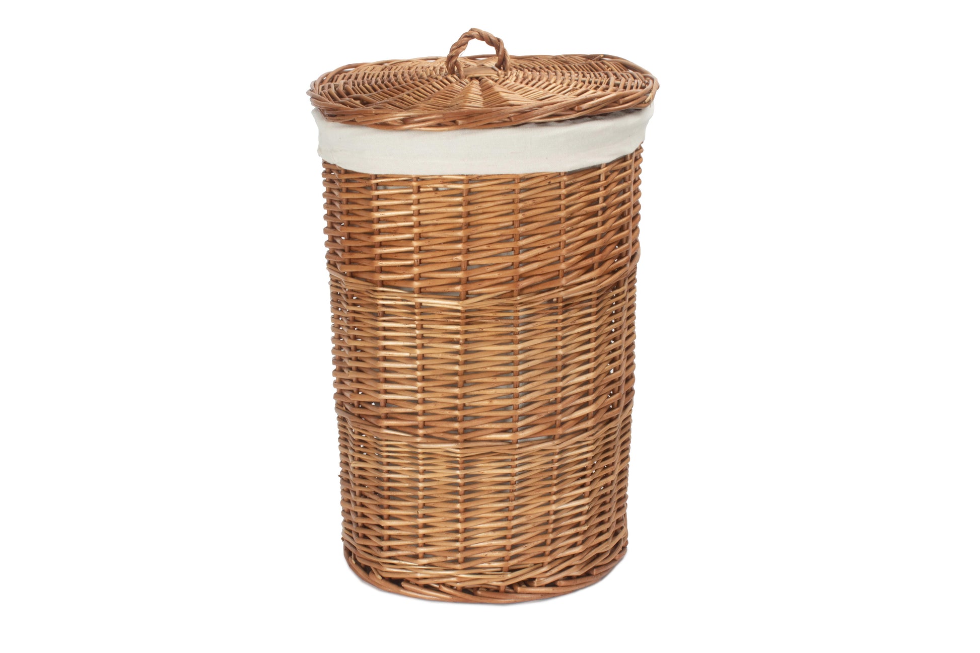 Light Steamed Willow Round Linen Basket with White Lining - Small