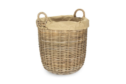 Tall Round Kubu Rattan Log Basket with Cordura Lining - Medium