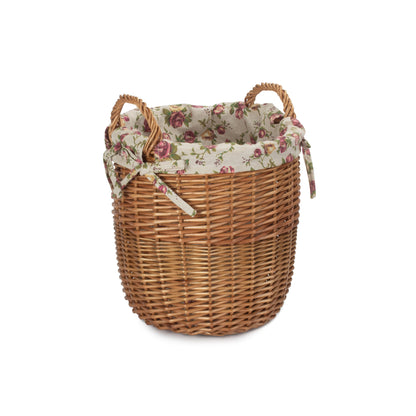 Light Steamed Willow Linen Bin with Garden Rose Lining - Small