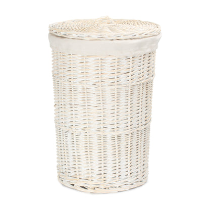 White Wash Willow Round Laundry Hamper with White Lining - Small