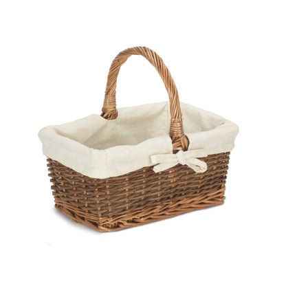 Rectangular Unpeeled Willow Shopper Basket with White Lining - Size 1 Small