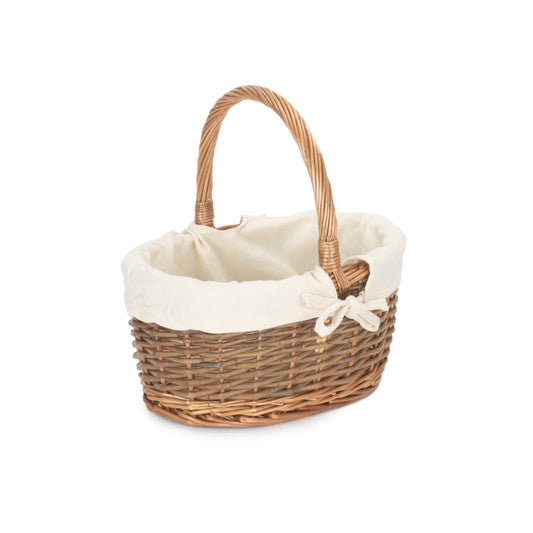 Oval Unpeeled Willow Shopper Basket with White Lining - Size 1 Small