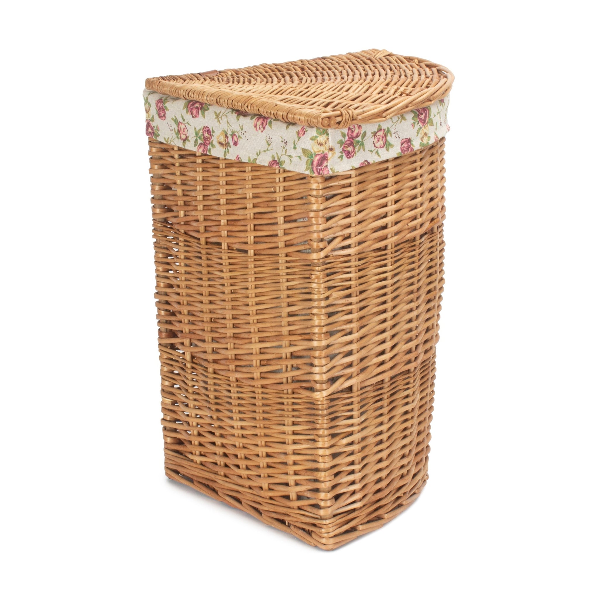 Light Steamed Willow Corner Linen Basket with Garden Rose Lining - Small