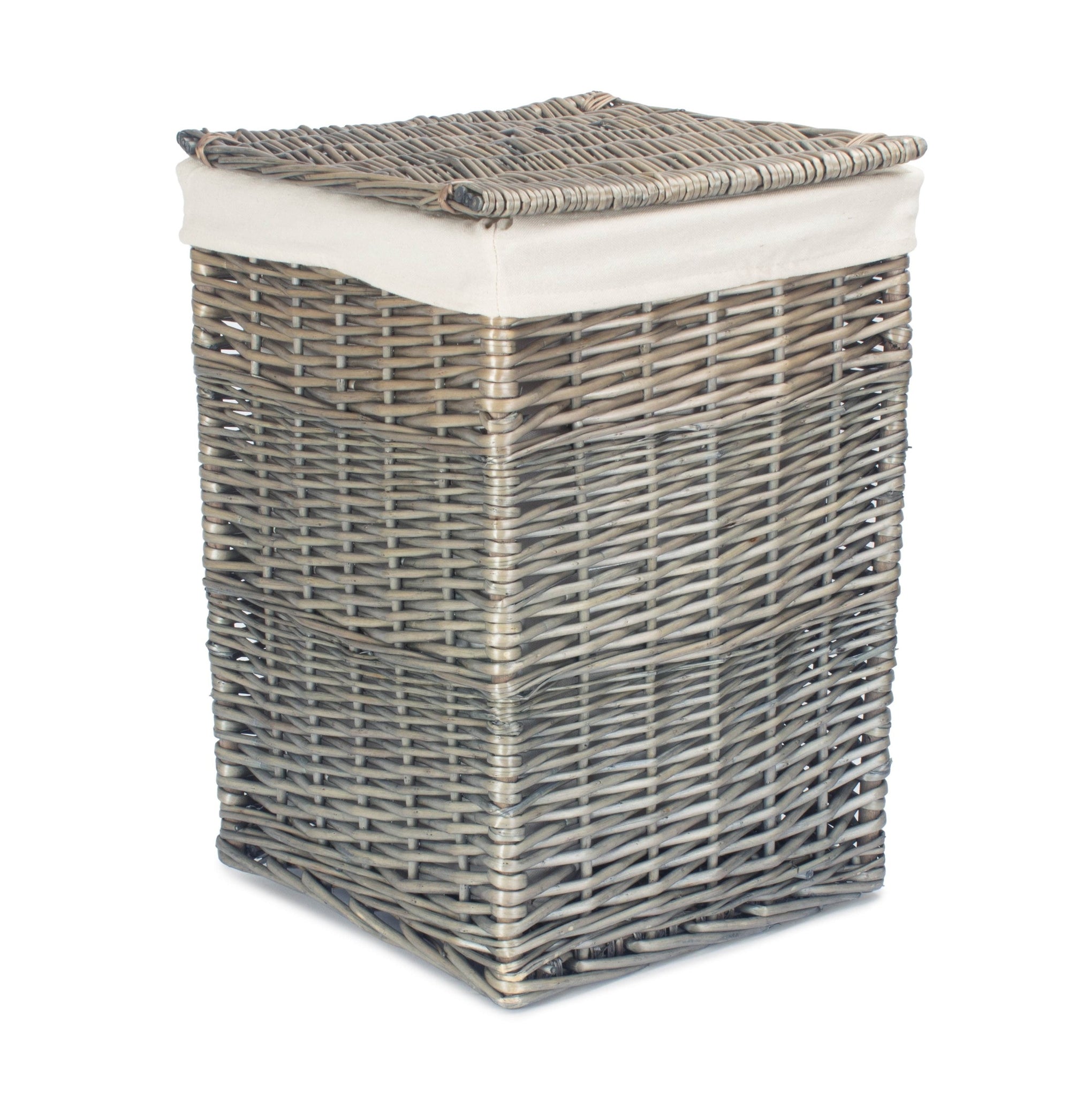 Antique Wash Willow Small Square Laundry Basket with White Lining