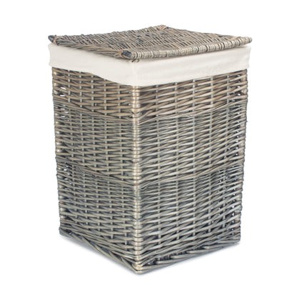 Antique Wash Willow Small Square Laundry Basket with White Lining