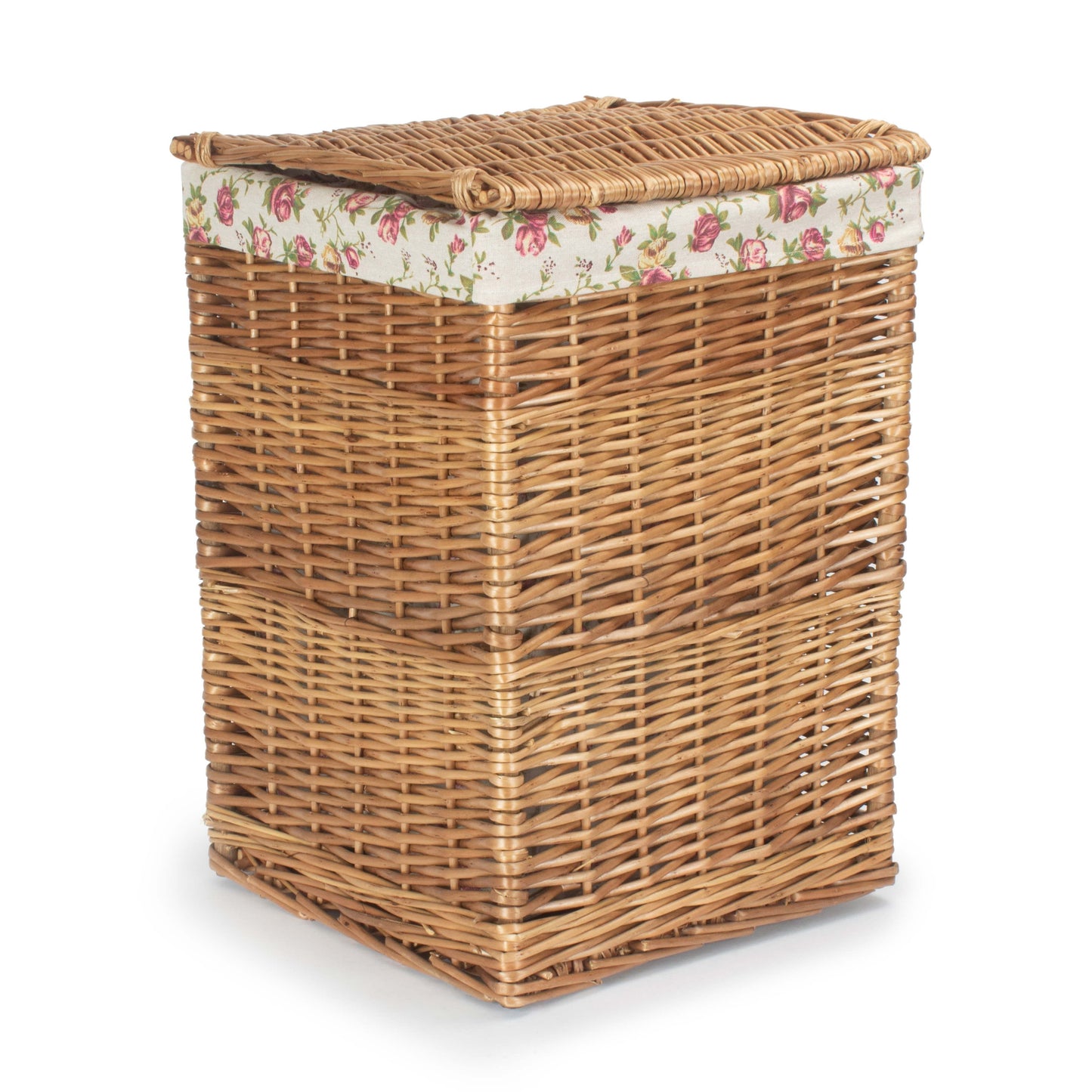 Light Steamed Willow Square Laundry Basket with Garden Rose Lining - Small