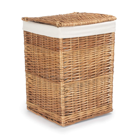 Light Steamed Willow Square Laundry Basket with White Lining - Small