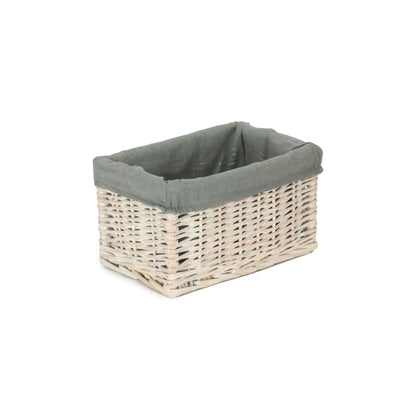 Small White Wash Willow Storage Basket with Grey Sage Lining