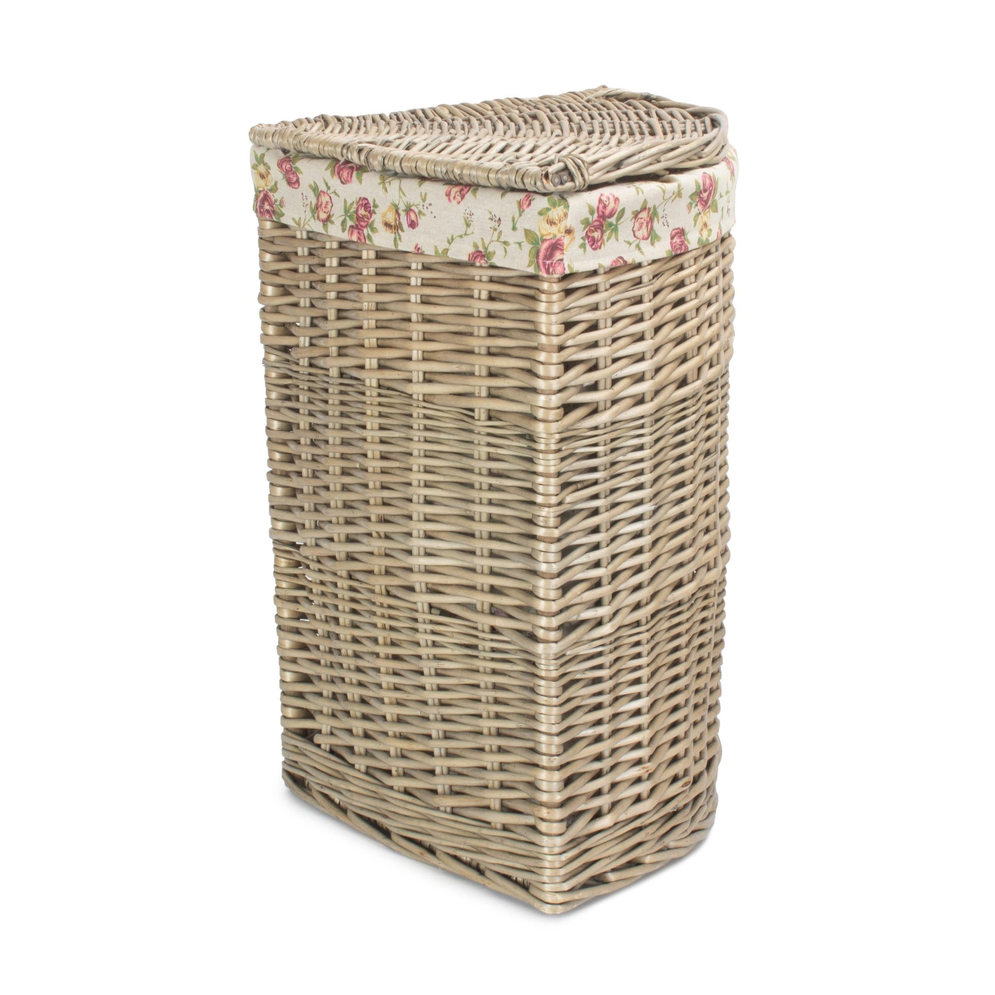 Antique Wash Willow Small Corner Linen Basket with Garden Rose Lining