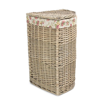 Antique Wash Willow Small Corner Linen Basket with Garden Rose Lining