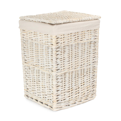 White Wash Willow Square Laundry Hamper with White Lining - Small