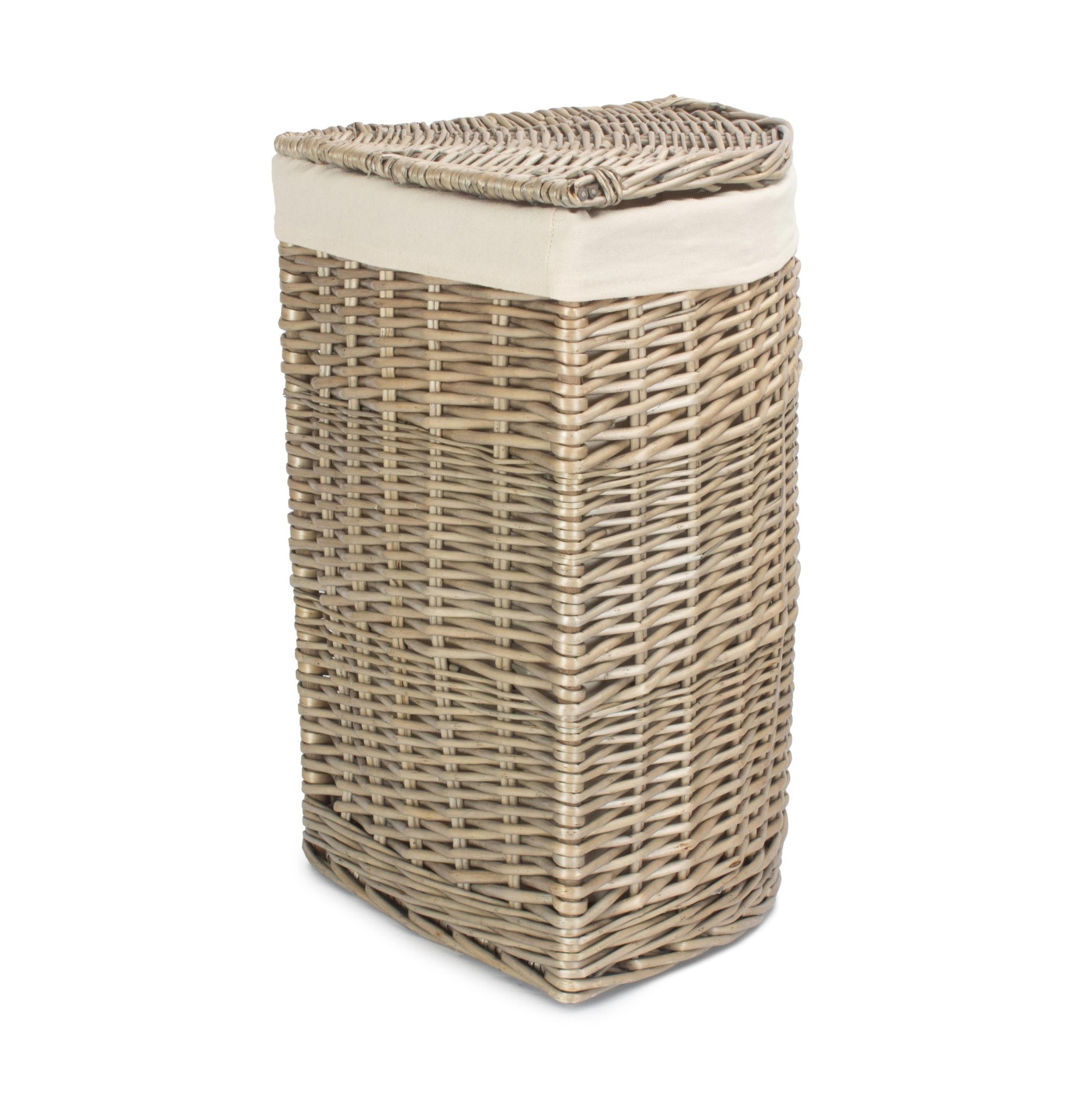 Antique Wash Willow Small Corner Linen Basket with White Lining