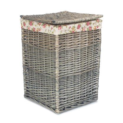 Antique Wash Willow Small Square Laundry Basket with Garden Rose Lining