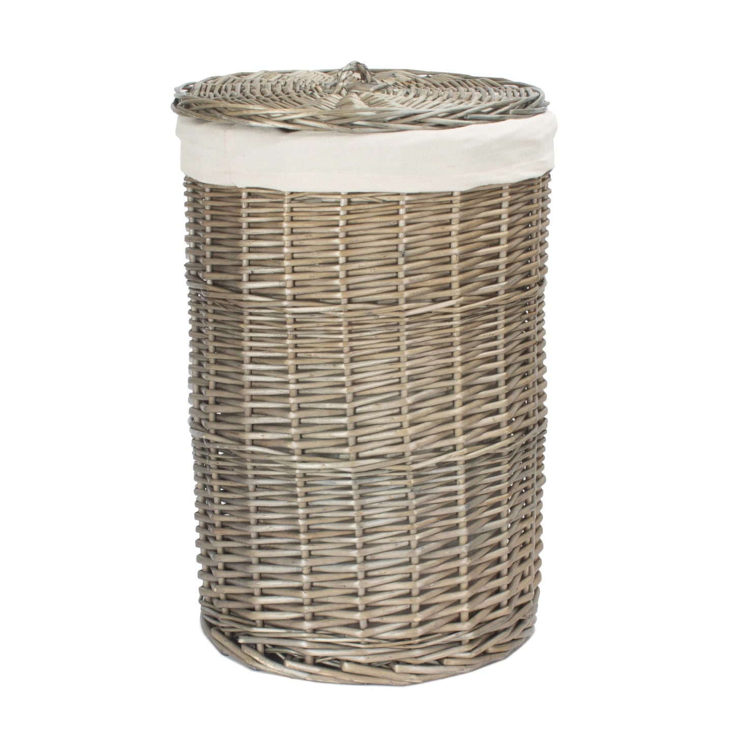 Antique Wash Round Linen Basket with White Lining - Small