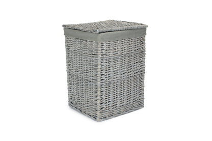 Grey Wash Willow Square Laundry Basket with Grey Sage Lining - Small