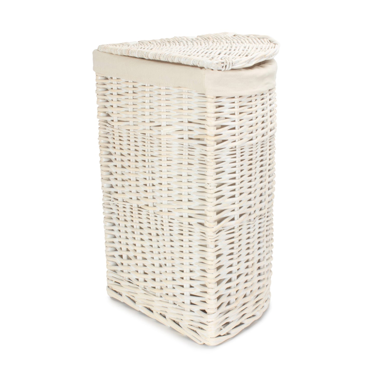 White Wash Willow Corner Laundry Hamper with White Lining - Small