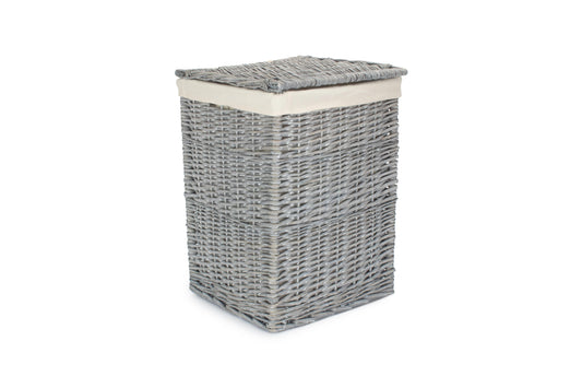 Grey Wash Willow Square Laundry Basket with White Lining - Small