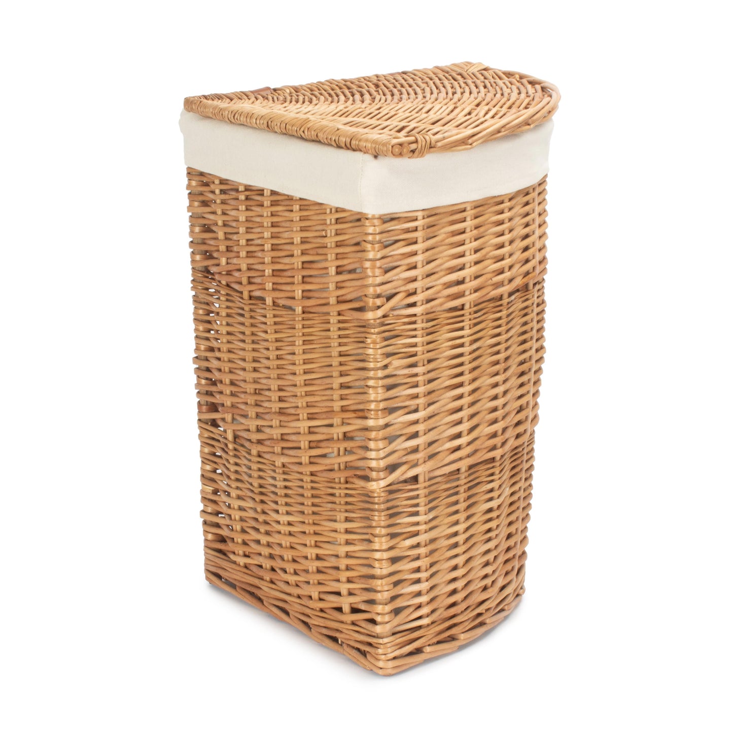 Light Steamed Willow Corner Linen Basket with White Lining - Small