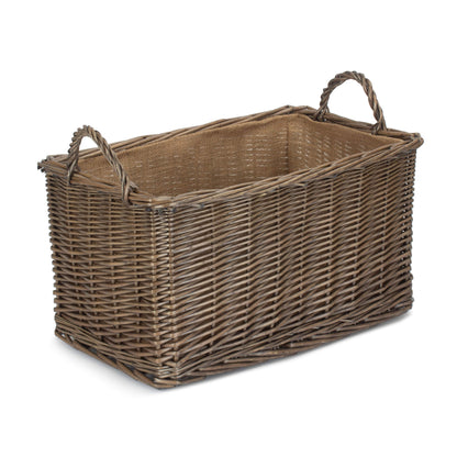Small Antique Wash Rectangular Hessian Lined Basket