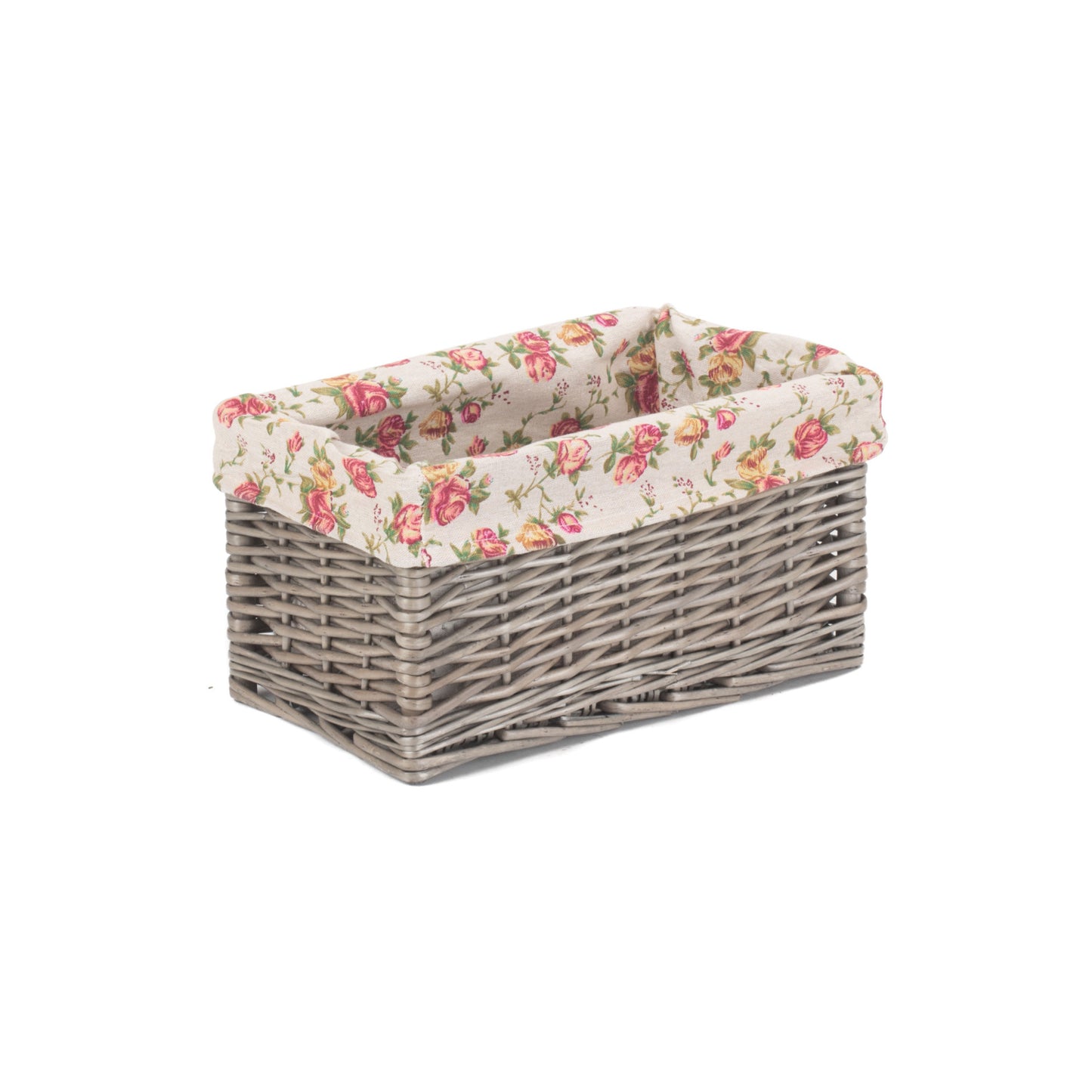 Small Antique Wash Garden Rose Lined Storage Basket