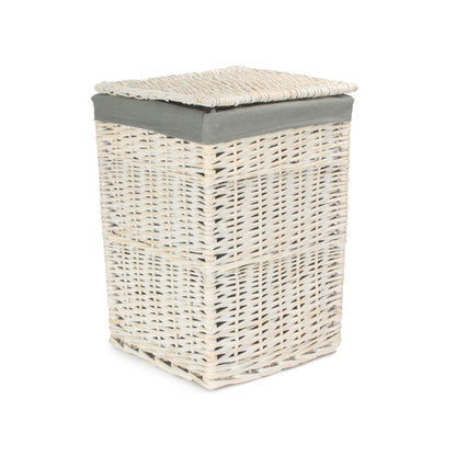 Square White Wash Laundry Hamper with Grey Sage Lining - Small