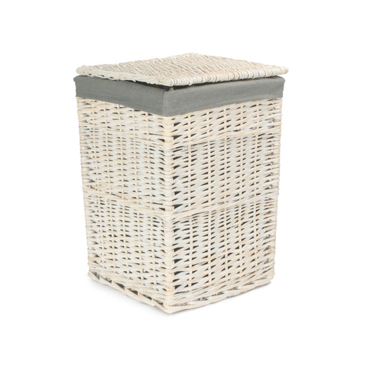 Square White Wash Laundry Hamper with Grey Sage Lining - Small