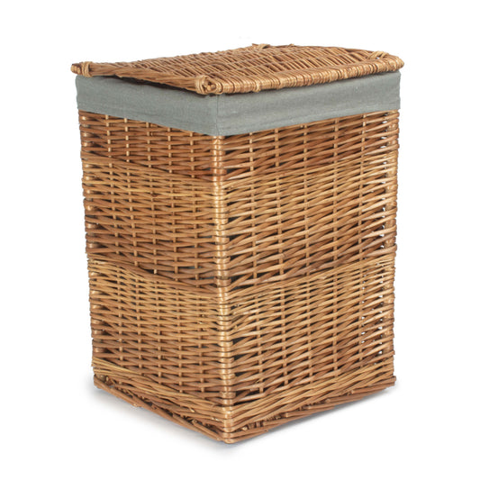 Light Steamed Willow Square Laundry Basket with Grey Sage Lining - Small