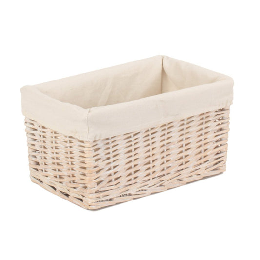 Small White Wash Willow Storage Basket with White Lining