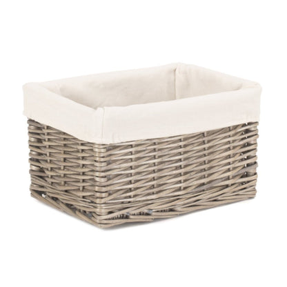 Small Antique Wash Willow Storage Basket with White Lining