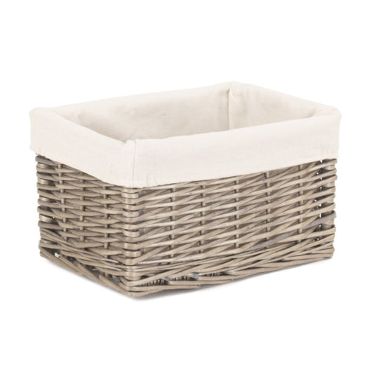 Small Antique Wash Willow Storage Basket with White Lining