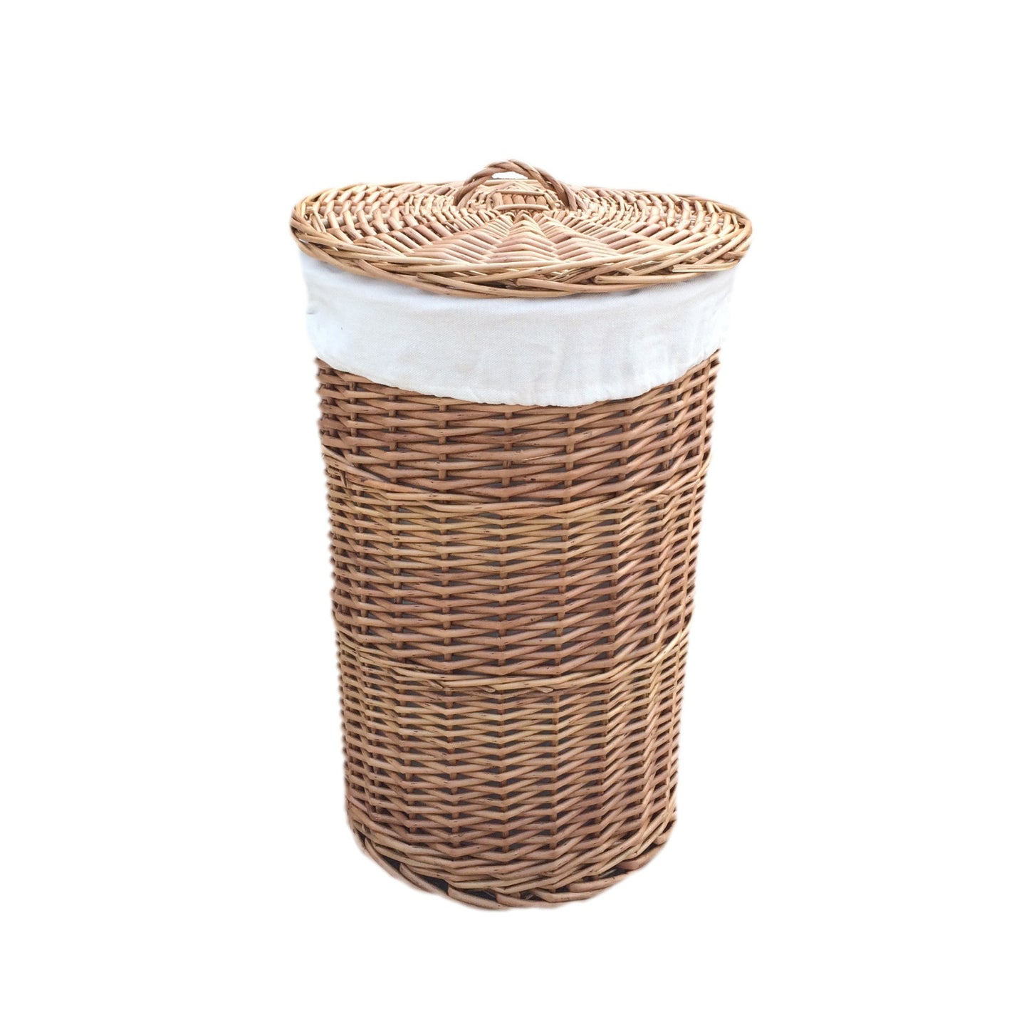 Small Light Steamed Round Linen Basket With White Lining