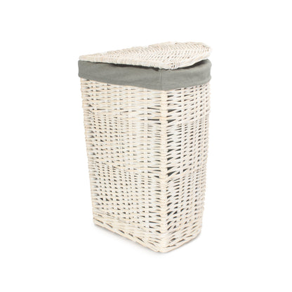 White Wash Willow Corner Laundry Hamper with Grey Sage Lining - Small