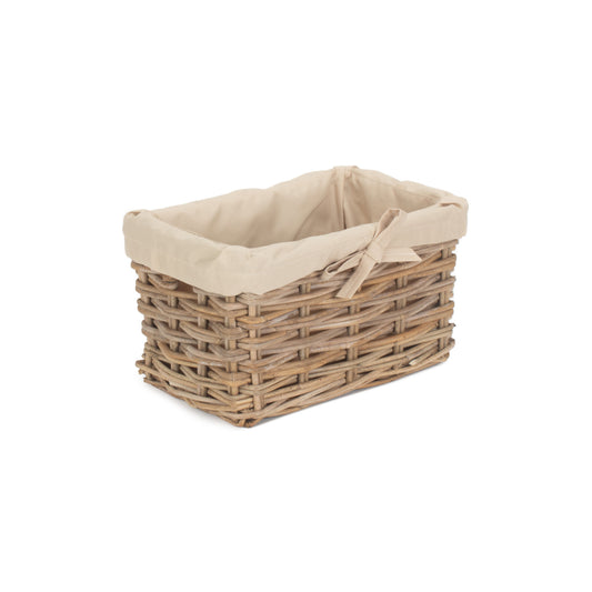 Small Rectangular Cordura Lined Grey Rattan Storage Basket