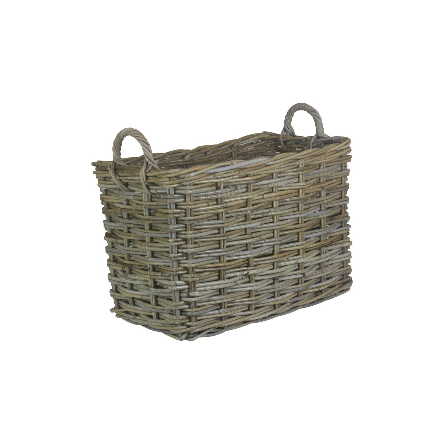 Small Rectangular Grey Rattan Hallway Log Basket
